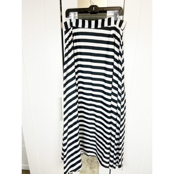 Gracia Black White Striped High Waist A-Line Maxi Skirt XL | Flare - Picture 5 of 10